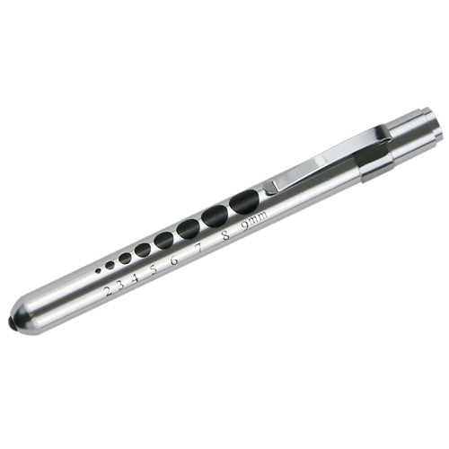 Aluminum LED Reusable Penlight with Pupil Gauge - Silver